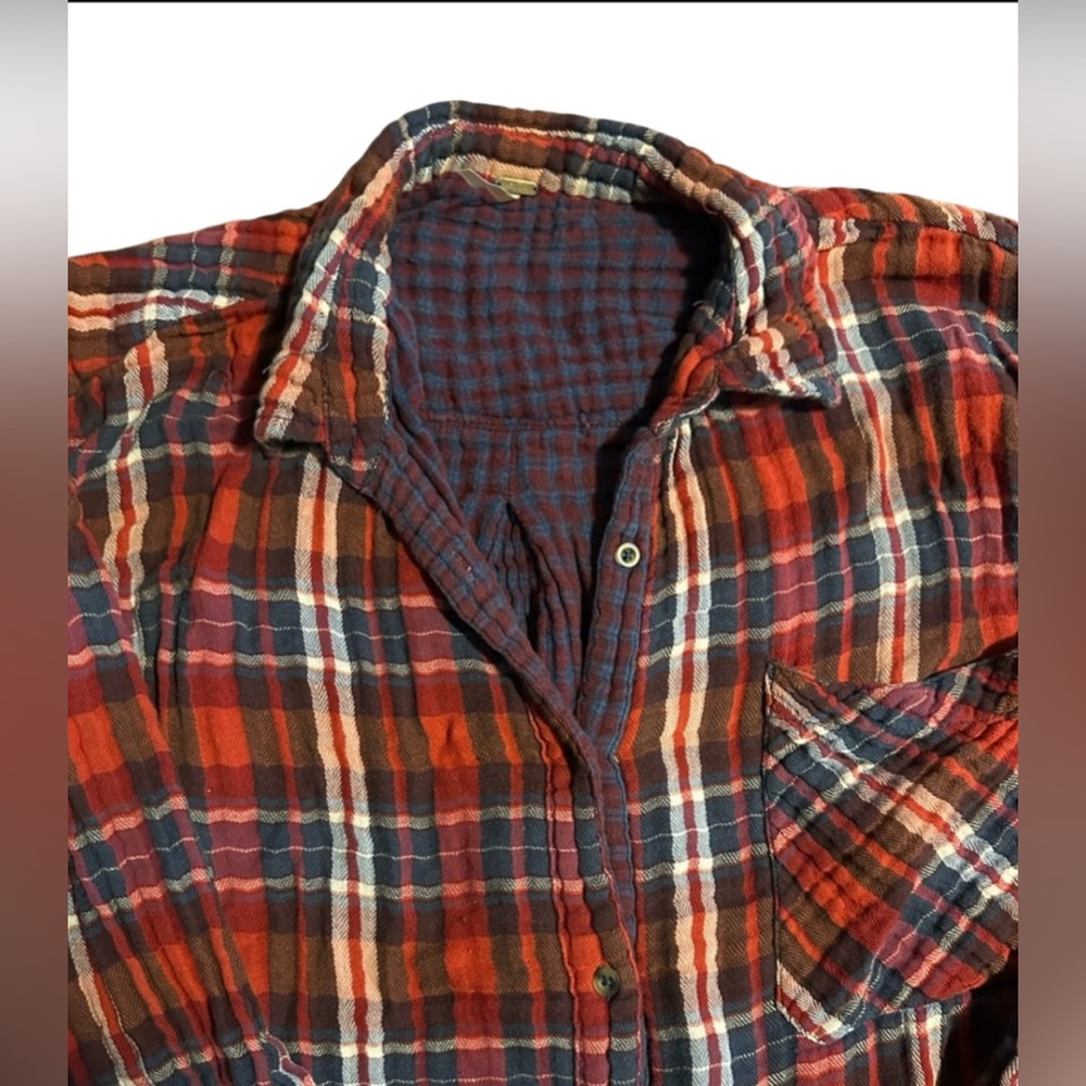 Free People Oversized Mixed Plaid Button Down - Picture 3 of 6
